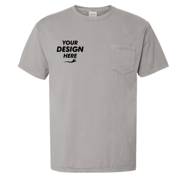 ComfortWash by Hanes Unisex Garment-Dyed Pocket T-Shirt, Concrete Grey, Front view, Mockup