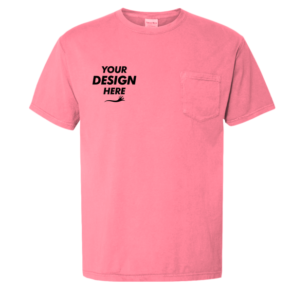 ComfortWash by Hanes Unisex Garment-Dyed Pocket T-Shirt, Coral Craze, Front view, Mockup