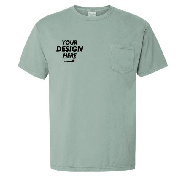 ComfortWash by Hanes Unisex Garment-Dyed Pocket T-Shirt, Cypress Green, Front view, Mockup
