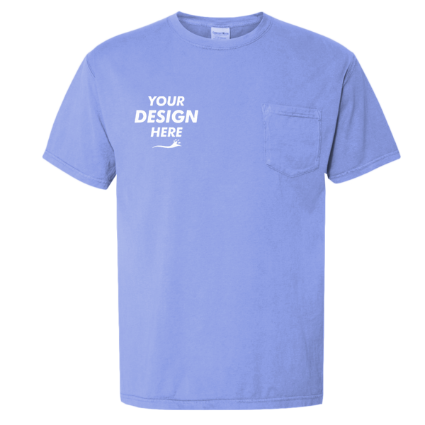 ComfortWash by Hanes Unisex Garment-Dyed Pocket T-Shirt, Deep Forte Blue, Front view, Mockup