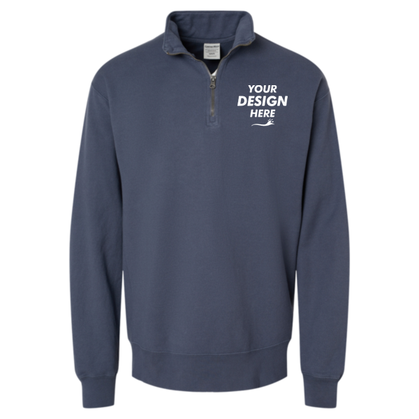 ComfortWash by Hanes Unisex Garment-Dyed Quarter-Zip Sweatshirt, Anchor Slate, Front view, Mockup