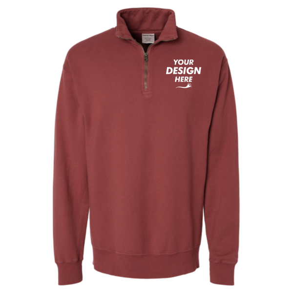 ComfortWash by Hanes Unisex Garment-Dyed Quarter-Zip Sweatshirt, Cayenne, Front view, Mockup