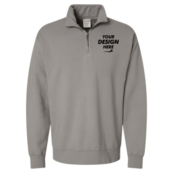 ComfortWash by Hanes Unisex Garment-Dyed Quarter-Zip Sweatshirt, Concrete Grey, Front view, Mockup