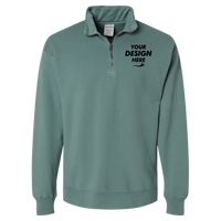 ComfortWash by Hanes Unisex Garment-Dyed Quarter-Zip Sweatshirt, Cypress Green, Front view, Mockup