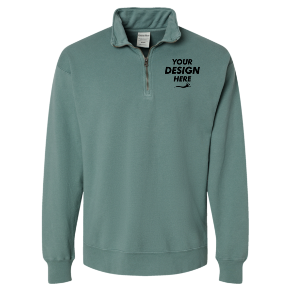 ComfortWash by Hanes Unisex Garment-Dyed Quarter-Zip Sweatshirt, Cypress Green, Front view, Mockup