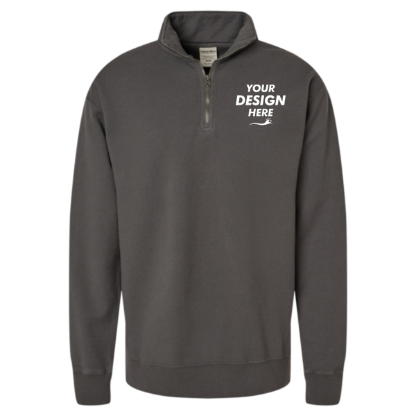 ComfortWash by Hanes Unisex Garment-Dyed Quarter-Zip Sweatshirt, New Railroad Grey, Front view, Mockup