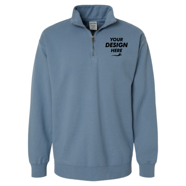 ComfortWash by Hanes Unisex Garment-Dyed Quarter-Zip Sweatshirt, Saltwater, Front view, Mockup