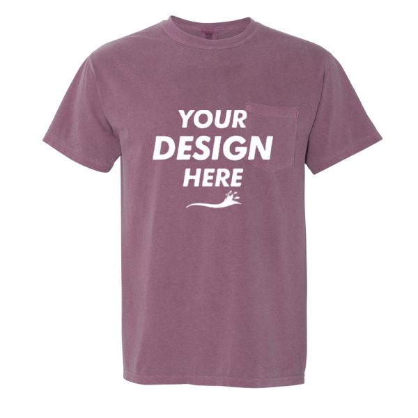 Comfort Colors Garment-Dyed Heavyweight Pocket T-Shirt, Berry, Front view, Mockup