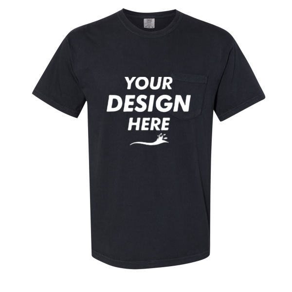 Comfort Colors Garment-Dyed Heavyweight Pocket T-Shirt, Black, Front view, Mockup