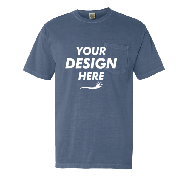 Comfort Colors Garment-Dyed Heavyweight Pocket T-Shirt, Blue Jean, Front view, Mockup