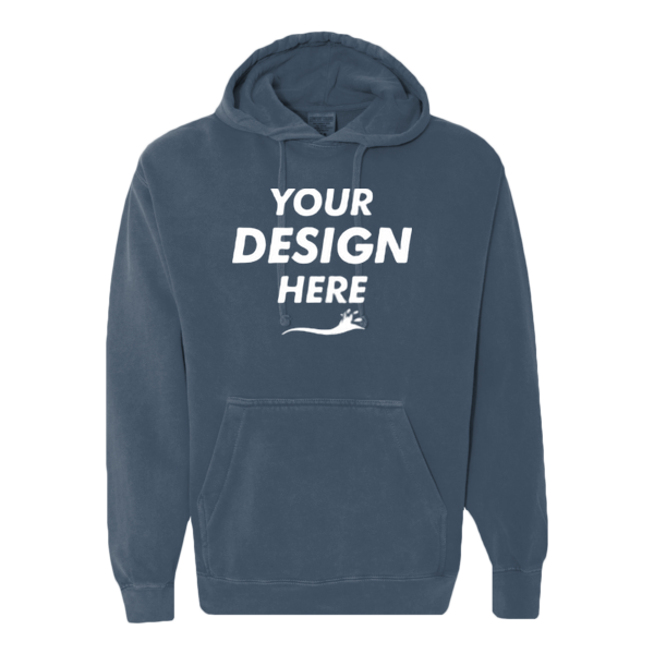 Comfort Colors Ring Spun Hooded Sweatshirt, Blue Jean, Front view, Mockup