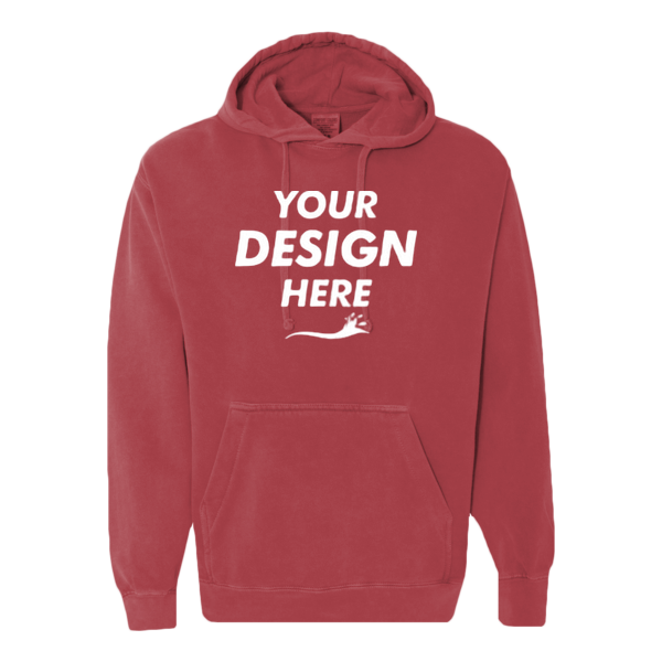 Comfort Colors Ring Spun Hooded Sweatshirt, Crimson, Front view, Mockup