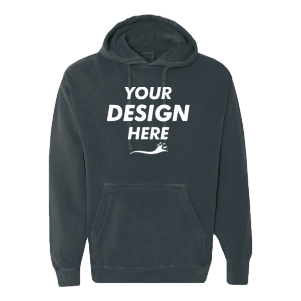 Comfort Colors Ring Spun Hooded Sweatshirt, Denim, Front view, Mockup