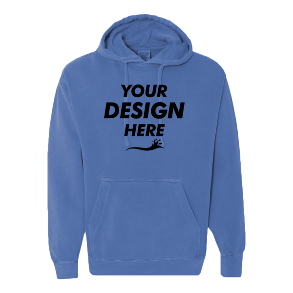 Comfort Colors Ring Spun Hooded Sweatshirt, Flo Blue, Front view, Mockup