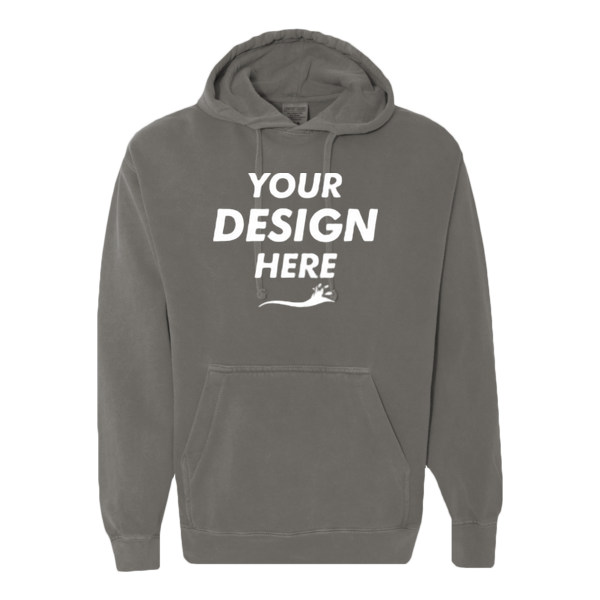 Comfort Colors Ring Spun Hooded Sweatshirt, Grey, Front view, Mockup