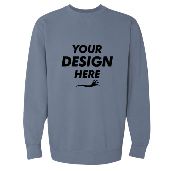 Comfort Colors Unisex Garment-Dyed Crewneck Sweatshirt, Blue Jean, Front view, Mockup