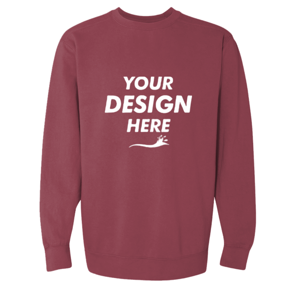 Comfort Colors Unisex Garment-Dyed Crewneck Sweatshirt, Crimson, Front view, Mockup