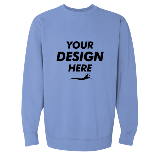 Comfort Colors Unisex Garment-Dyed Crewneck Sweatshirt, Flo Blue, Front view, Mockup