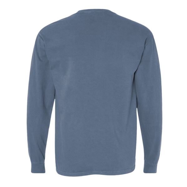 Comfort Colors Unisex Garment-Dyed Heavyweight Long Sleeve Pocket T-Shirt, Blue Jean, Back view