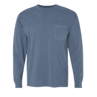 Comfort Colors Unisex Garment-Dyed Heavyweight Long Sleeve Pocket T-Shirt, Blue Jean, Front view