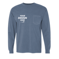 Comfort Colors Unisex Garment-Dyed Heavyweight Long Sleeve Pocket T-Shirt, Blue Jean, Front view, Mockup
