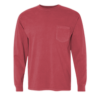 Comfort Colors Unisex Garment-Dyed Heavyweight Long Sleeve Pocket T-Shirt, Crimson, Front view