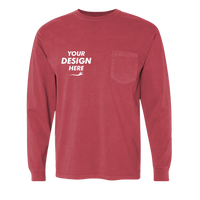 Comfort Colors Unisex Garment-Dyed Heavyweight Long Sleeve Pocket T-Shirt, Crimson, Front view, Mockup