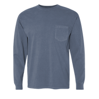 Comfort Colors Unisex Garment-Dyed Heavyweight Long Sleeve Pocket T-Shirt, Denim, Front view