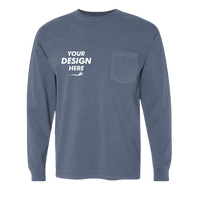 Comfort Colors Unisex Garment-Dyed Heavyweight Long Sleeve Pocket T-Shirt, Denim, Front view, Mockup