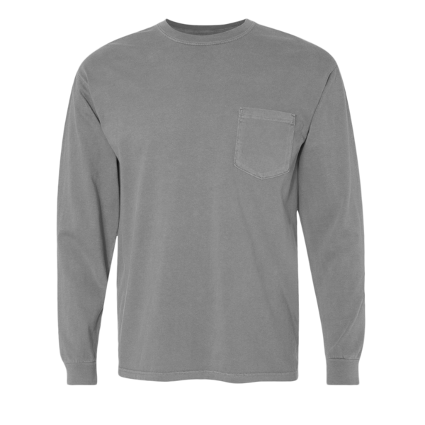 Comfort Colors Unisex Garment-Dyed Heavyweight Long Sleeve Pocket T-Shirt, Grey, Front view