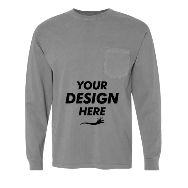 Comfort Colors Unisex Garment-Dyed Heavyweight Long Sleeve Pocket T-Shirt, Grey, Front view, Mockup
