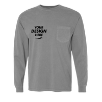 Comfort Colors Unisex Garment-Dyed Heavyweight Long Sleeve Pocket T-Shirt, Grey, Front view, Mockup