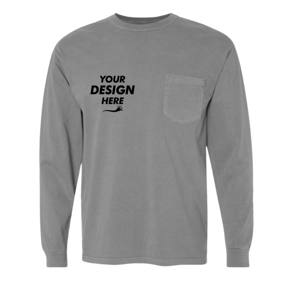 Comfort Colors Unisex Garment-Dyed Heavyweight Long Sleeve Pocket T-Shirt, Grey, Front view, Mockup