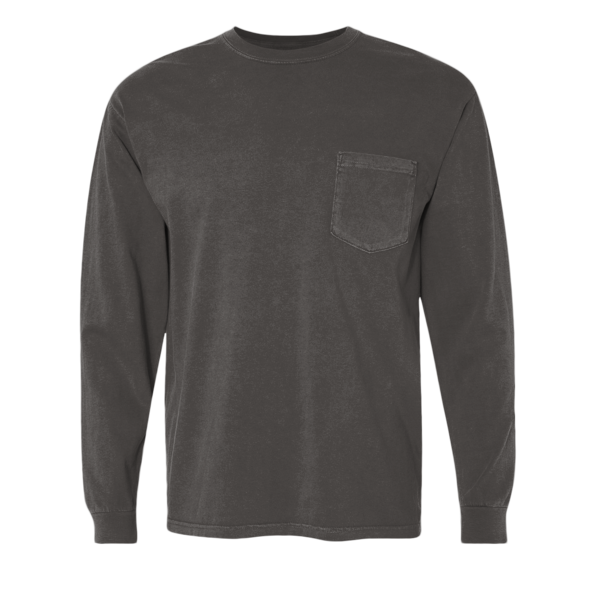Comfort Colors Unisex Garment-Dyed Heavyweight Long Sleeve Pocket T-Shirt, Pepper, Front view