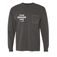 Comfort Colors Unisex Garment-Dyed Heavyweight Long Sleeve Pocket T-Shirt, Pepper, Front view, Mockup