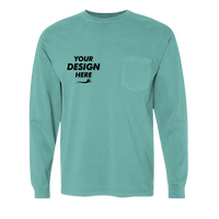 Comfort Colors Unisex Garment-Dyed Heavyweight Long Sleeve Pocket T-Shirt, Seafoam, Front view, Mockup