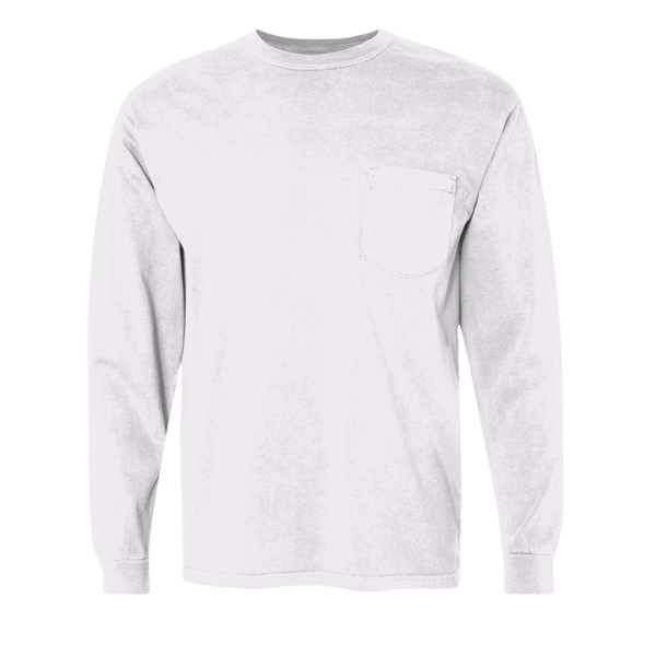Comfort Colors Unisex Garment-Dyed Heavyweight Long Sleeve Pocket T-Shirt, White, Front view