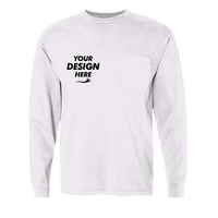 Comfort Colors Unisex Garment-Dyed Heavyweight Long Sleeve Pocket T-Shirt, White, Front view, Mockup