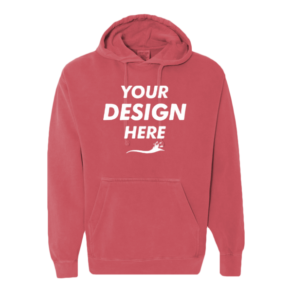 Comfort Colors Unisex Garment-Dyed Hooded Sweatshirt, Crimson, Front view, Mockup