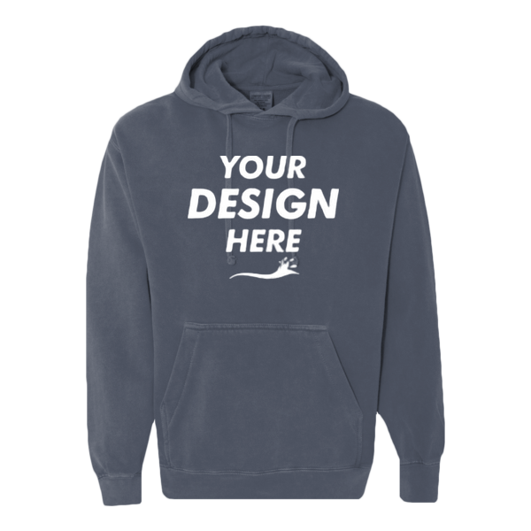 Comfort Colors Unisex Garment-Dyed Hooded Sweatshirt, Denim, Front view, Mockup