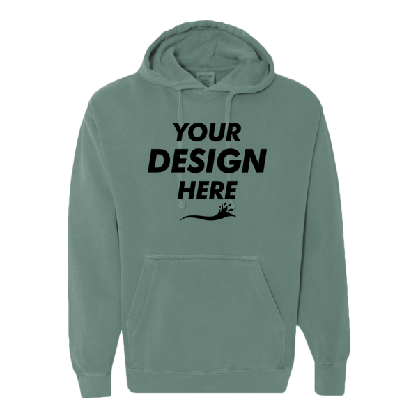 Comfort Colors Unisex Garment-Dyed Hooded Sweatshirt, Light Green, Front view, Mockup