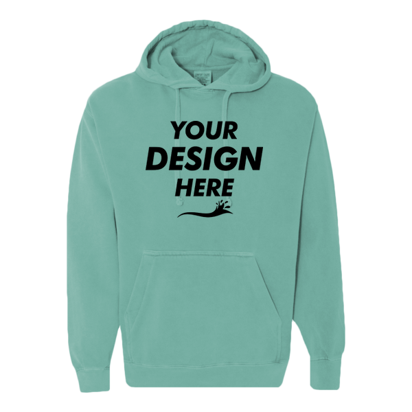 Comfort Colors Unisex Garment-Dyed Hooded Sweatshirt, Seafoam, Front view, Mockup