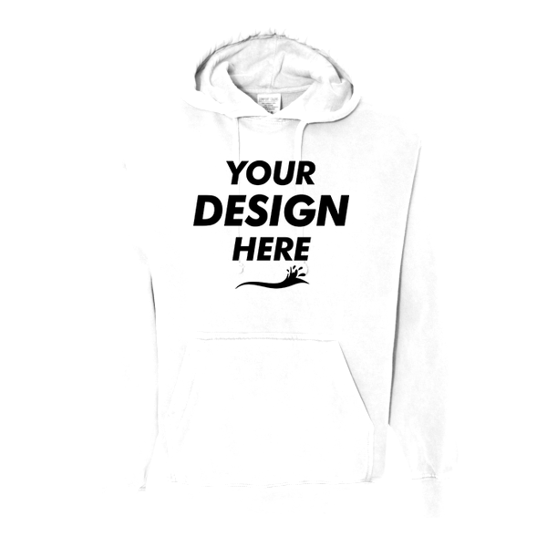 Comfort Colors Unisex Garment-Dyed Hooded Sweatshirt, White, Front view, Mockup