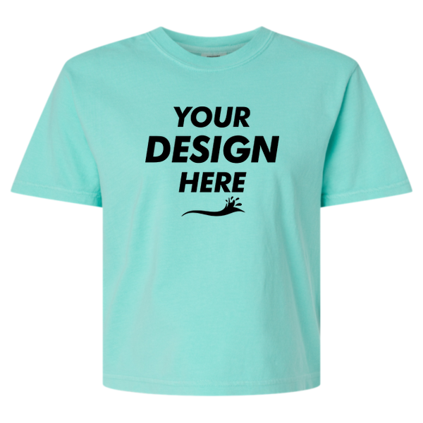 Comfort Colors Women's Garment-Dyed Heavyweight Boxy T-Shirt, Chalky Mint, Front view, Mockup