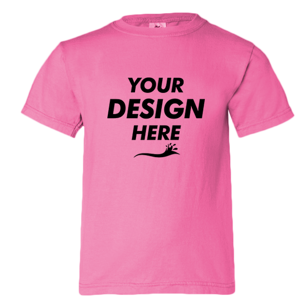 Comfort Colors Youth Garment-Dyed Heavyweight T-Shirt, Neon Pink, Front view, Mockup