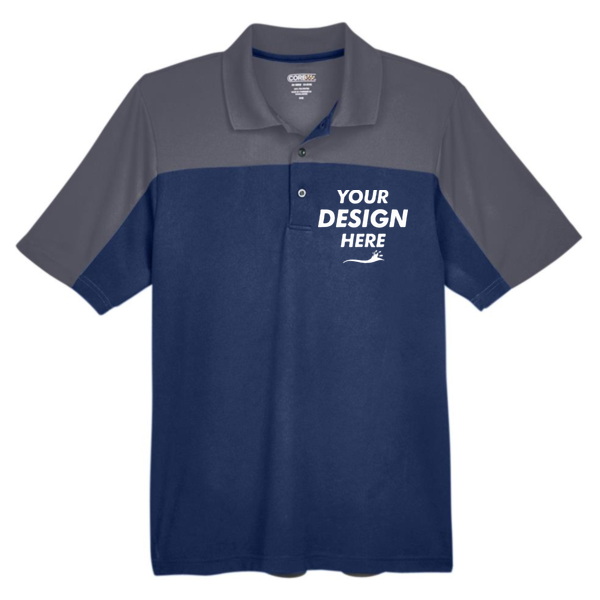 Core 365 Men's Balance Colorblock Performance Piqué Polo, Classic Navy / Carbon, Front view, Mockup