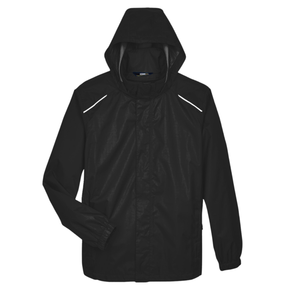 Core 365 Men's Climate Seam Sealed Lightweight Variegated Ripstop Jacket, Black, Front view