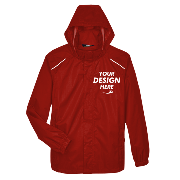 Core 365 Men's Climate Seam Sealed Lightweight Variegated Ripstop Jacket, Classic Red, Front view, Mockup