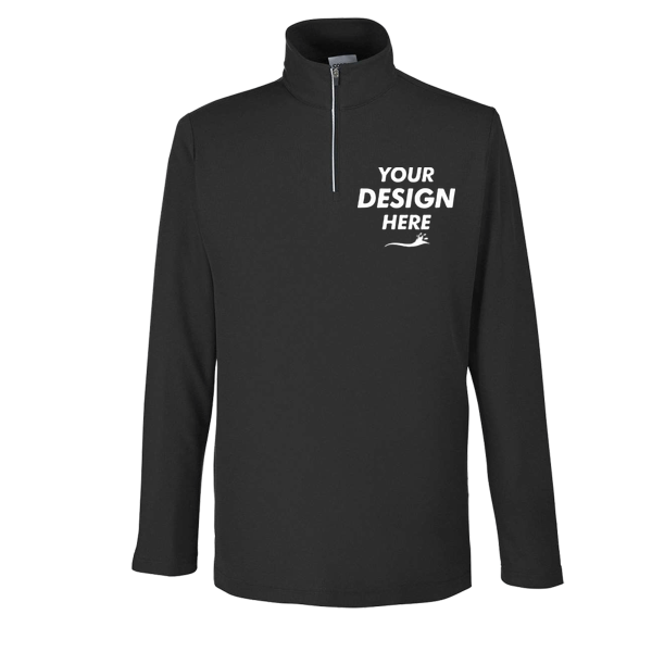 Core 365 Men's Fusion ChromaSoft™ Pique Quarter-Zip Pullover, Black, Front view, Mockup