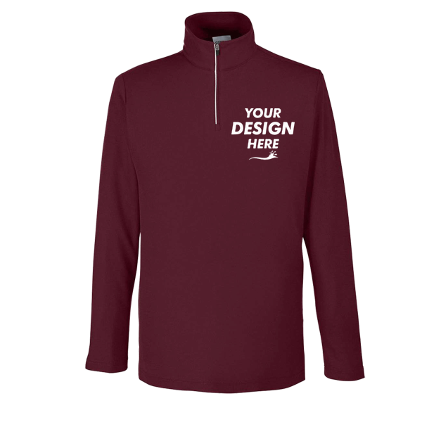 Core 365 Men's Fusion ChromaSoft™ Pique Quarter-Zip Pullover, Burgundy, Front view, Mockup